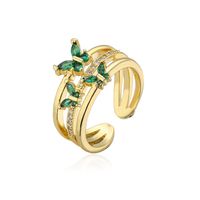 Fashion Leaf Starfish Butterfly Copper Gold Plated Pearl Zircon Open Ring sku image 4