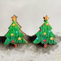 Cute Christmas Tree Gingerbread Snowman Wood Women's Ear Studs 1 Pair sku image 4