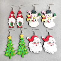 1 Pair Cute Christmas Tree Snowman Wood Drop Earrings main image 1