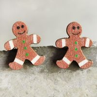 Cute Christmas Tree Gingerbread Snowman Wood Women's Ear Studs 1 Pair sku image 6
