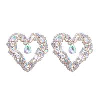 Wholesale Jewelry Exaggerated Luxurious Shiny Geometric Heart Shape Alloy Rhinestones Inlay Drop Earrings sku image 8