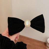 Sweet Bow Knot Flannel Artificial Pearls Hair Clip 1 Piece sku image 1