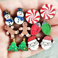Cute Christmas Tree Gingerbread Snowman Wood Women's Ear Studs 1 Pair main image 1