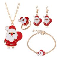 Fashion Santa Claus Alloy Enamel Women's Bracelets Earrings Necklace 1 Set sku image 4