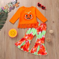 Halloween Fashion Pumpkin Tie Dye Cotton Girls Clothing Sets main image 6