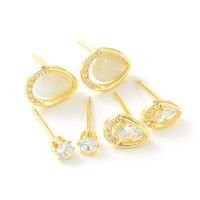 Fashion Water Droplets Copper Plating Opal Zircon Ear Studs 3 Pairs main image 1