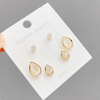 Fashion Water Droplets Copper Plating Opal Zircon Ear Studs 3 Pairs sku image 1