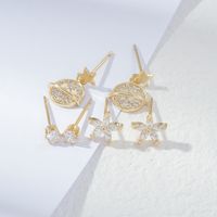 Luxurious Geometric Copper Inlay Zircon Ear Studs 3 Pairs sku image 1