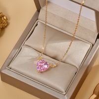 Shiny Heart Shape Copper Gold Plated Zircon Necklace sku image 3