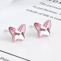 Fashion Butterfly Copper Inlay Artificial Crystal Ear Studs 1 Pair sku image 3