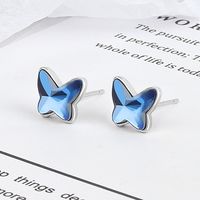 Fashion Butterfly Copper Inlay Artificial Crystal Ear Studs 1 Pair sku image 1
