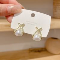 1 Pair Retro Heart Shape Flower Alloy Plating Artificial Pearls Rhinestones Women's Drop Earrings sku image 2