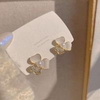 1 Pair Retro Heart Shape Flower Alloy Plating Artificial Pearls Rhinestones Women's Drop Earrings sku image 7