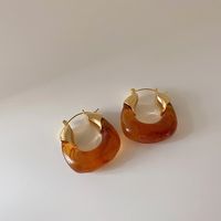 1 Pair Retro U Shape Resin Metal Plating Gold Plated Women's Hoop Earrings sku image 2