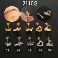 Hip-hop Cross Moon Heart Shape Stainless Steel Inlay Zircon Lip Stud Ear Studs 1 Piece sku image 3