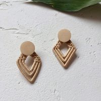 1 Pair Fashion Triangle Round Moon Wood Straw Copper Inlaid Acrylic Women's Earrings sku image 33