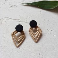 1 Pair Fashion Triangle Round Moon Wood Straw Copper Inlaid Acrylic Women's Earrings sku image 32