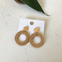 1 Pair Fashion Triangle Round Moon Wood Straw Copper Inlaid Acrylic Women's Earrings sku image 4