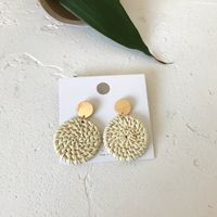 1 Pair Fashion Triangle Round Moon Wood Straw Copper Inlaid Acrylic Women's Earrings sku image 5