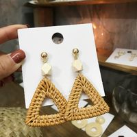 1 Pair Fashion Triangle Round Moon Wood Straw Copper Inlaid Acrylic Women's Earrings sku image 2