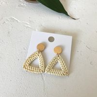 1 Pair Fashion Triangle Round Moon Wood Straw Copper Inlaid Acrylic Women's Earrings sku image 3