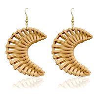 1 Pair Fashion Triangle Round Moon Wood Straw Copper Inlaid Acrylic Women's Earrings sku image 1