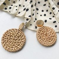 1 Pair Fashion Triangle Round Moon Wood Straw Copper Inlaid Acrylic Women's Earrings sku image 6