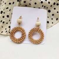 1 Pair Fashion Triangle Round Moon Wood Straw Copper Inlaid Acrylic Women's Earrings sku image 11