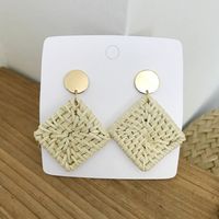 1 Pair Fashion Triangle Round Moon Wood Straw Copper Inlaid Acrylic Women's Earrings sku image 8
