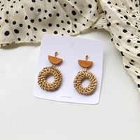 1 Pair Fashion Triangle Round Moon Wood Straw Copper Inlaid Acrylic Women's Earrings sku image 15