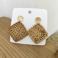 1 Pair Fashion Triangle Round Moon Wood Straw Copper Inlaid Acrylic Women's Earrings sku image 7