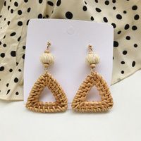 1 Pair Fashion Triangle Round Moon Wood Straw Copper Inlaid Acrylic Women's Earrings sku image 12