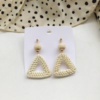 1 Pair Fashion Triangle Round Moon Wood Straw Copper Inlaid Acrylic Women's Earrings sku image 13