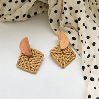 1 Pair Fashion Triangle Round Moon Wood Straw Copper Inlaid Acrylic Women's Earrings sku image 10