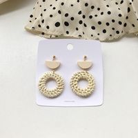 1 Pair Fashion Triangle Round Moon Wood Straw Copper Inlaid Acrylic Women's Earrings sku image 14