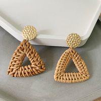 1 Pair Fashion Triangle Round Moon Wood Straw Copper Inlaid Acrylic Women's Earrings sku image 20