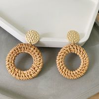 1 Pair Fashion Triangle Round Moon Wood Straw Copper Inlaid Acrylic Women's Earrings sku image 18