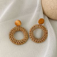 1 Pair Fashion Triangle Round Moon Wood Straw Copper Inlaid Acrylic Women's Earrings sku image 27