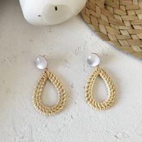 1 Pair Fashion Triangle Round Moon Wood Straw Copper Inlaid Acrylic Women's Earrings sku image 24