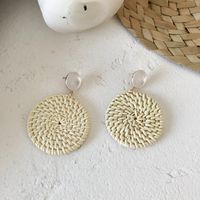 1 Pair Fashion Triangle Round Moon Wood Straw Copper Inlaid Acrylic Women's Earrings sku image 23