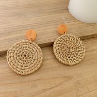 1 Pair Fashion Triangle Round Moon Wood Straw Copper Inlaid Acrylic Women's Earrings sku image 28