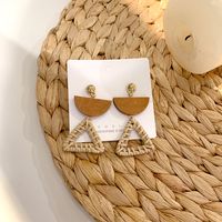 1 Pair Fashion Triangle Round Moon Wood Straw Copper Inlaid Acrylic Women's Earrings sku image 30