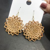 1 Pair Fashion Triangle Round Moon Wood Straw Copper Inlaid Acrylic Women's Earrings sku image 45