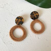 1 Pair Fashion Triangle Round Moon Wood Straw Copper Inlaid Acrylic Women's Earrings sku image 42