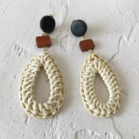 1 Pair Fashion Triangle Round Moon Wood Straw Copper Inlaid Acrylic Women's Earrings sku image 49