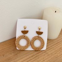 1 Pair Fashion Triangle Round Moon Wood Straw Copper Inlaid Acrylic Women's Earrings sku image 50