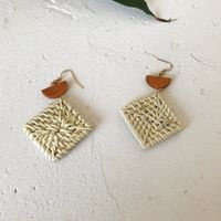 1 Pair Fashion Triangle Round Moon Wood Straw Copper Inlaid Acrylic Women's Earrings sku image 53