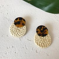 1 Pair Fashion Triangle Round Moon Wood Straw Copper Inlaid Acrylic Women's Earrings sku image 43
