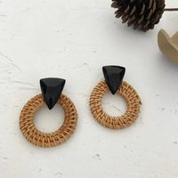 1 Pair Fashion Triangle Round Moon Wood Straw Copper Inlaid Acrylic Women's Earrings sku image 64
