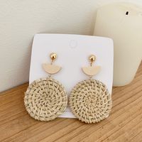 1 Pair Fashion Triangle Round Moon Wood Straw Copper Inlaid Acrylic Women's Earrings sku image 51